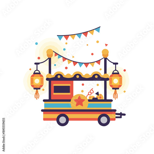 Celebratory cart with lanterns and festive banners, ideal for party invitations, event promotions, and festive themed designs. Perfect celebratory imagery.