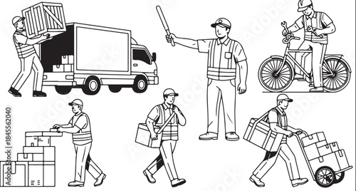 Manual Labor and Delivery Workers Performing Transportation Loading and Material Handling Tasks