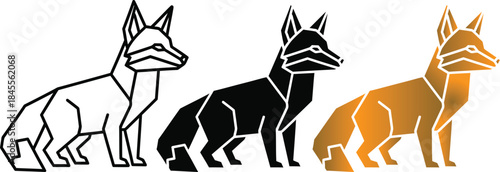 Three stylized foxes in white black and orange standing side by side animal animals