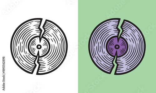 Cracked vinyl record disc illustration