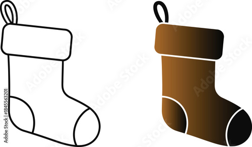 Two Christmas Stockings One Outline One Brown Filled