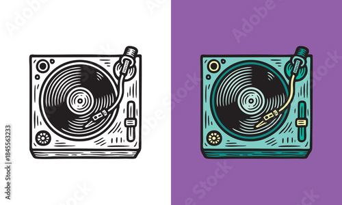Vintage turntable record player illustration