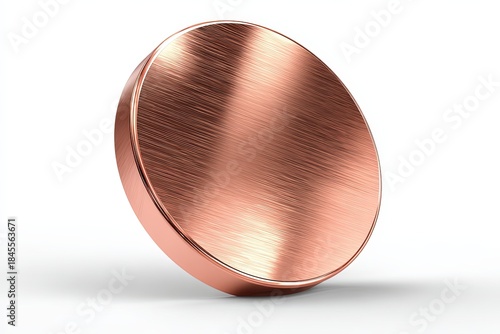 Shining Copper Disc: A close-up shot of a copper disc with a shiny, brushed metal texture, revealing its metallic surface and circular shape, casting a radiant, reflective display.