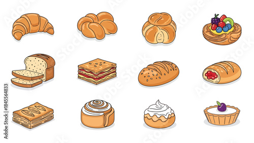 Set of Cakes and Sweets Collection Illustration Isolated on White Background