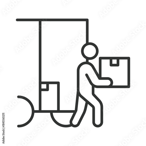Loading goods icon in line design. loading, goods, worker, moving, relocation, transport, logistics on white background vector. loading goods editable stroke icon