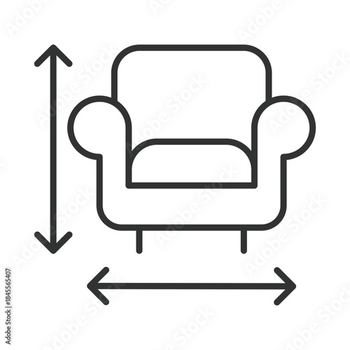 Furniture dimension icon in line design. sofa, size, measurement, moving, furniture, logistics on white background vector. furniture dimension editable stroke icon