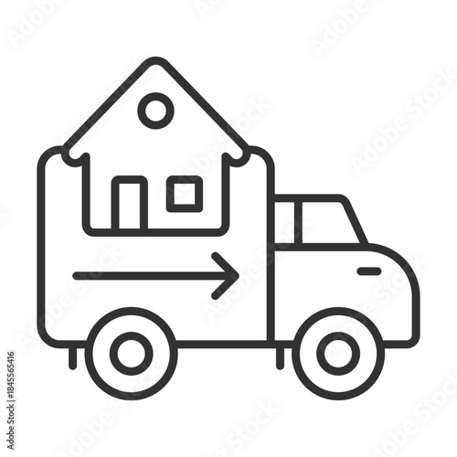 Home relocation icon in line design. house, truck, moving, relocation, logistics, delivery on white background vector. home relocation editable stroke icon