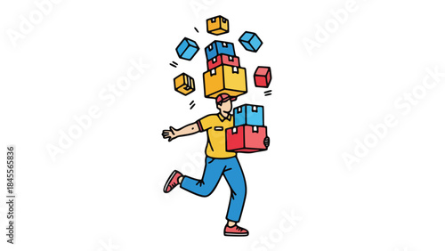 Dynamic Delivery Person Juggling Packages
