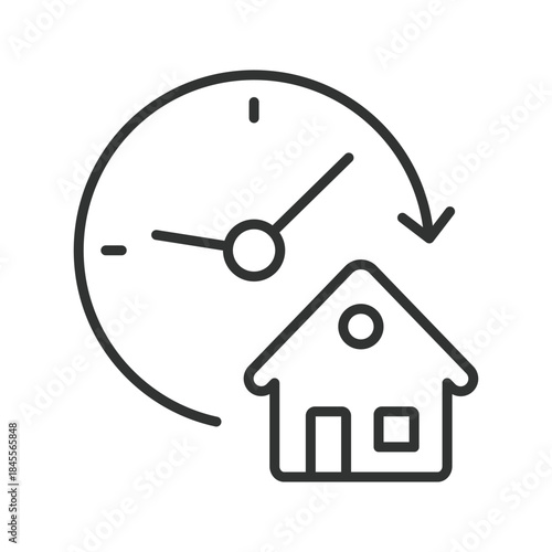 24 hours relocation icon in line design. clock, house, service, moving, relocation on white background vector. 24 hours relocation editable stroke icon