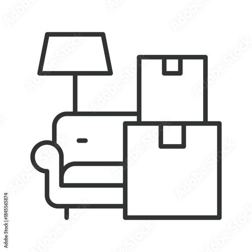 Home furniture moving icon in line design. furniture, boxes, sofa, moving, relocation on white background vector. furniture moving editable stroke icon