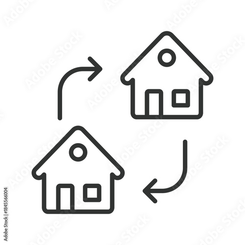 Home relocation process icon in line design. house, relocation, transfer, moving, logistics, service on white background vector. home relocation process editable stroke icon