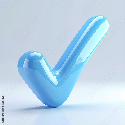 Glossy, light-blue 3D checkmark icon on a soft white background