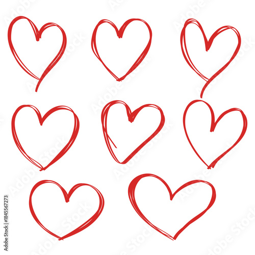Heart doodles set. Hand drawn hearts collection. Romance and love illustrations.
