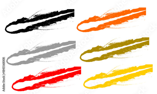 Colorful Comet, Meteor, or Shooting Star Streaks, Grunge Brush Stroke Space Graphic Element Collection, Vector Illustration Set