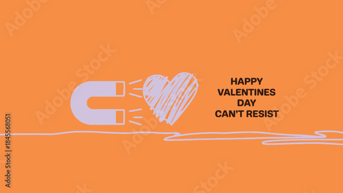 Minimalist graphic of magnet attracting heart on orange background for valentine's day