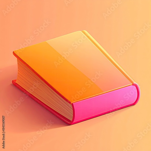 A glossy, orange book with a pink spine and pages, lit softly from above