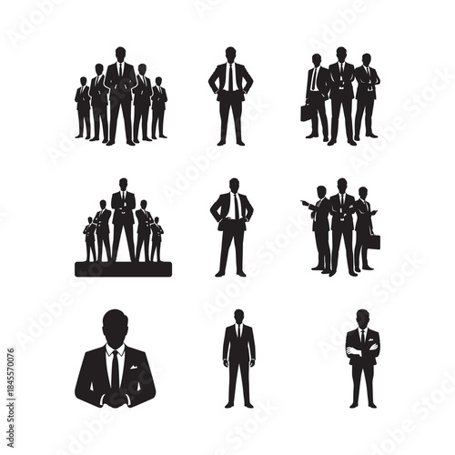 Black Color Executive Leadership Concept Silhouette Vector Illustration, Solid White Background.