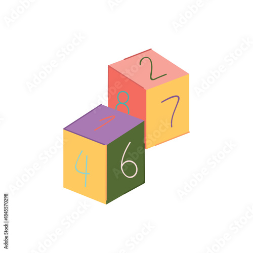 Colorful number blocks illustrated in a flat kids vector style. Educational toy with numbers on each side, isolated on a white background. Perfect for learning, preschool designs, toys, and children’s