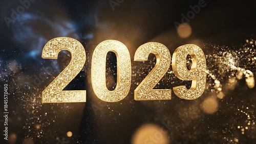 Sparkling 2029 New Year Celebration with Golden Glittering Effect and Festive Background.