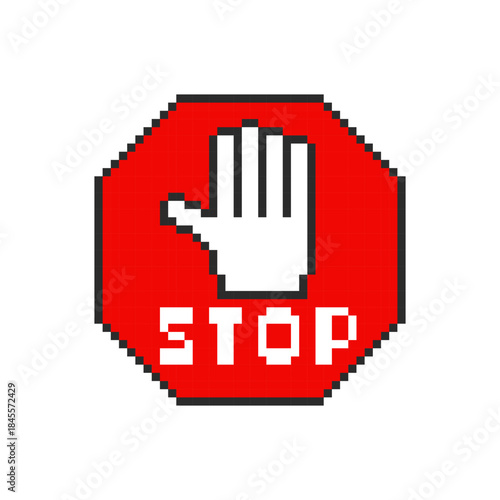Stop pixel sign, stop symbol. Vector illustration.