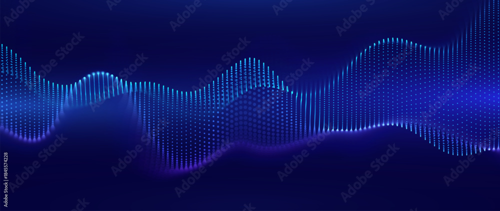Naklejka premium Big Data Flow With Glowing Particle Waves On Dark Background. Abstract AI Neural Network And Digital Communication Concept. Futuristic Tech Design. Vector Illustration.