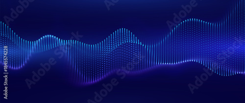 Big Data Flow With Glowing Particle Waves On Dark Background. Abstract AI Neural Network And Digital Communication Concept. Futuristic Tech Design. Vector Illustration.