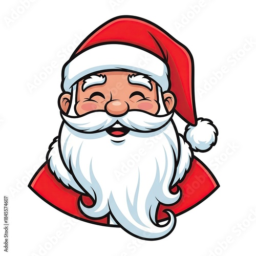 Cartoon Santa Claus with Red Hat and White Beard in Festive Style