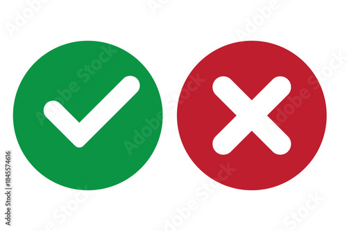 check mark icon button set. check box icon with right and wrong buttons and yes or no checkmark icons vector in green tick box and red cross