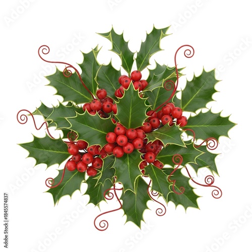 Holly Plant with Red Berries and Spiky Green Leaves for Christmas Decor