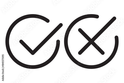 Tick and Cross checkmark vector icons in line style design for website design, app, UI, isolated on white background. Editable stroke. EPS 10 vector illustration.