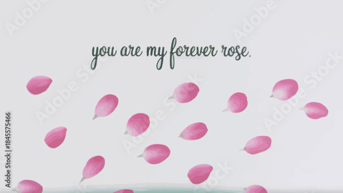Beautiful watercolor pink rose petals falling on white background romantic gesture