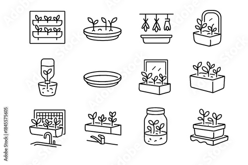 Mini shelf bottle planter vector micro jar icon mirror kitchen gardening system