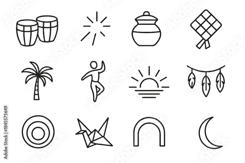 Sun festival crane paper tree icon icons palm minimalist abstract pot vector