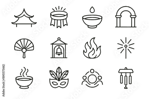 Bowl temple symbol minimalist fan line vector handheld festival icons icon sparkler