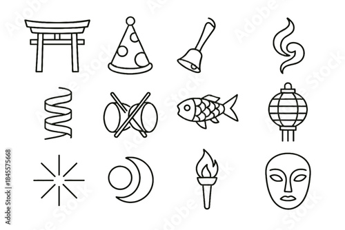 Icons icon spiraling vector hand sun fish minimalist ribbon festival crescent hanging