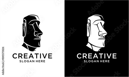 Moai Head Logo Design with Creative Slogan.