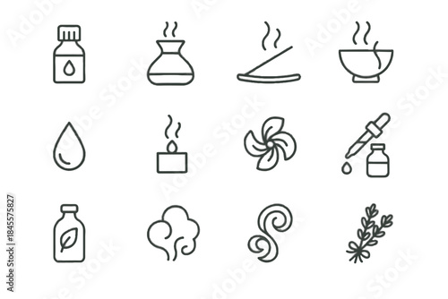 Steam vector dropper icon vapor oil aromatherapy flower scent set sprig cloud