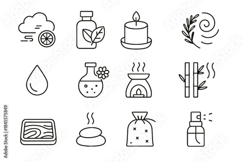 Herbal swirl icon scent misty pack holder vector diffuser aromatherapy set cloud