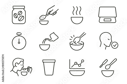 Breaking cupping icons roast spit aroma scale crust icon vector container coffee