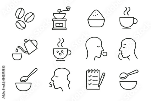 Icon sniffing water bloom cupping vector evaluation spoon symbol home bowl coffee