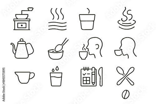 Glass notebook icons cupping spoon crust empty icon vector clean rinse steam