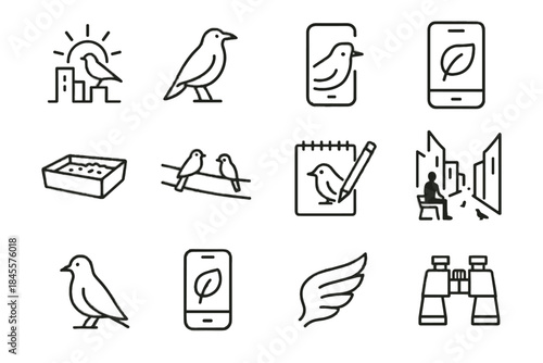 Icon binoculars alleyway urban vector windowsill icons bird city figure line birdwatching