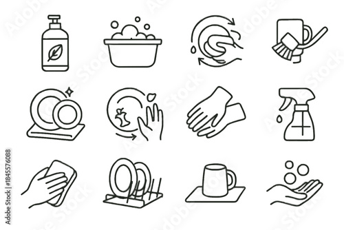 Icons sink soap vector cup washing spray dishwashing mindful drying icon dish