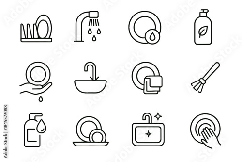 Clean plate icon dishwashing drop dishes eco detergent mindful vector bamboo icons