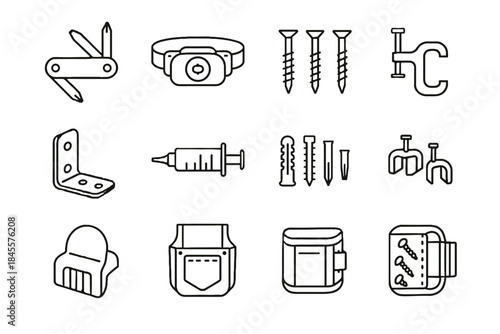 Repair home clip icon vector screws plugs plastic wall set wristband tiny