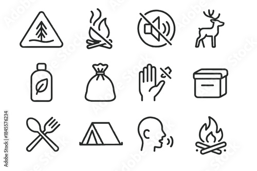 Bag waste hours symbol icons icon firepit vector camping designated soap tent