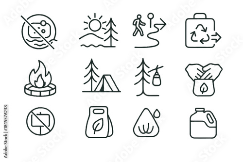 Trails minimalist tree icons symbol approved campfire signs icon storage vector camping