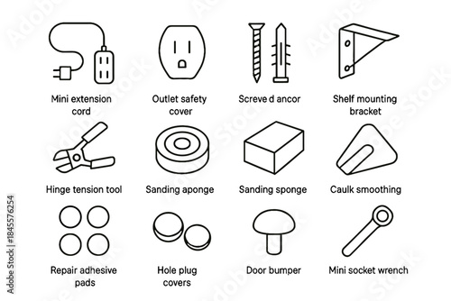 Tension mounting pad anchor sponge repair caulk tiny icon vector furniture home