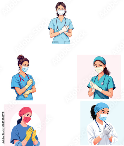 Vsai female healthcare staff wearing face masks and gloves
