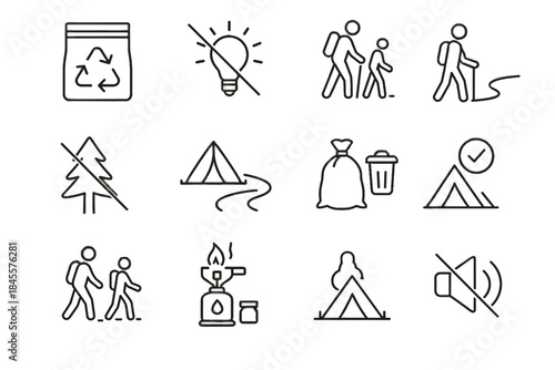 Symbol from stove approved vector camping minimalist soft no tent respectful icons